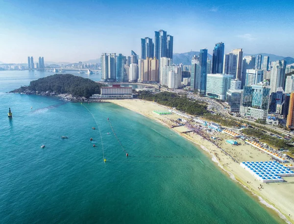 Luchtfoto van Haeundae Beach Event, Busan, Zuid-Korea, Azië — Stockfoto