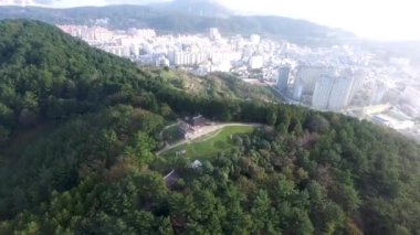 Aerial View of Bukporu Pavilion North Gate of Tongyeong, Gyeongnam, South Korea, Asia.