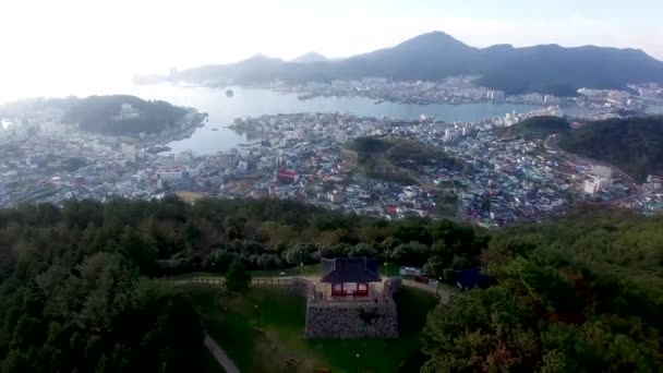 Letecký Pohled Pavilon Bukporu Severní Brána Tongyeong Gyeongnam Jižní Korea — Stock video