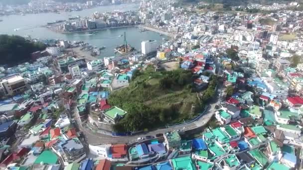 Aerial View Dongpirang Mural Village Tongyeong Gyeongnam South Korea Asia — Stock Video