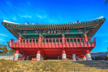 Aerial View of Korean Traditional House in Tongyeong, Gyeongnam, South Korea, Asia