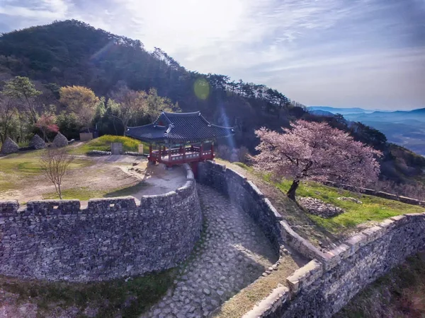 Vista aérea de la fortaleza de Geumseong Mountain, Damyang, Jeonnam, Corea del Sur, Asia —  Fotos de Stock