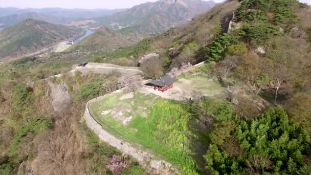 Vista Aérea Fortaleza Geumseong Mountain Damyang Jeonnam Corea Del Sur — Vídeos de Stock
