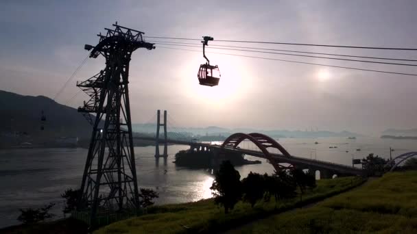 Luftaufnahme Der Sacheon Seilbahn Bei Sonnenaufgang Sacheon Gyeongnam Südkorea Asien — Stockvideo
