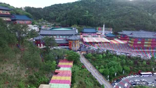 Flygfoto Över Lotus Lantern Festival Samgwangsa Buddhist Temple Busan Sydkorea — Stockvideo