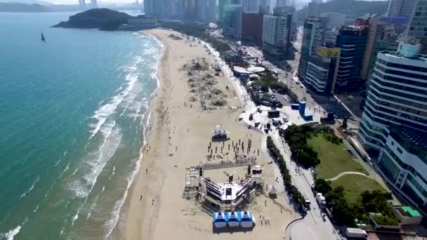 Vista Aérea Haeundae Beach Sand Festival Busan Corea Del Sur — Vídeos de Stock