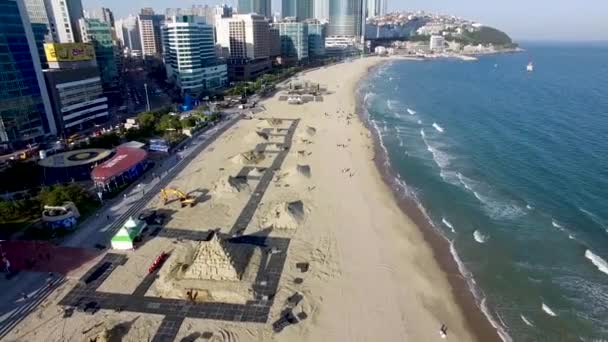 Aerial View Haeundae Beach Sand Festival Busan Dél Korea Ázsia — Stock videók