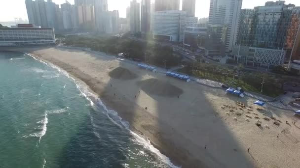 Luchtfoto Van Haeundae Beach Sand Festival Busan Zuid Korea Azië — Stockvideo