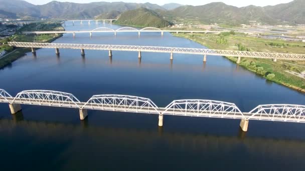 Samrangjin Gimhae Arasındaki Nakdong Nehri Üzerindeki Samrangjin Köprülerinin Hava Görüntüsü — Stok video