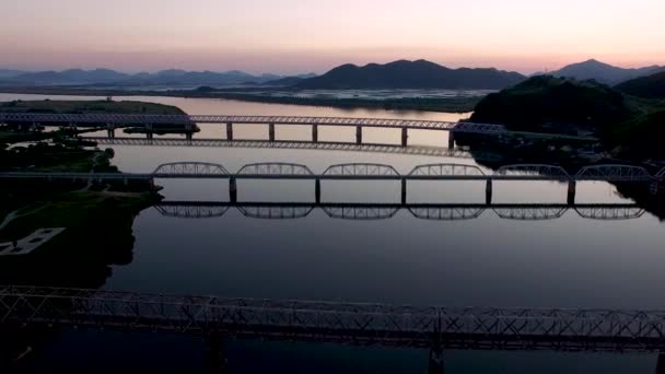 Vista Aérea Los Puentes Samrangjin Río Nakdong Entre Samrangjin Gimhae — Vídeo de stock