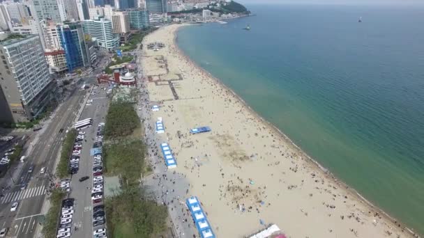 Luftaufnahme Von Haeundae Beach Sand Festival Busan Südkorea Asien — Stockvideo