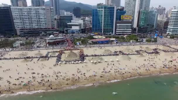Фестиваль Песка Пляже Хэундэ Пусан Южная Корея Азия — стоковое видео