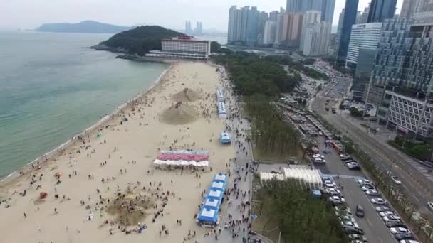 海云台海滩沙滩节空中景观 韩国釜山 — 图库视频影像