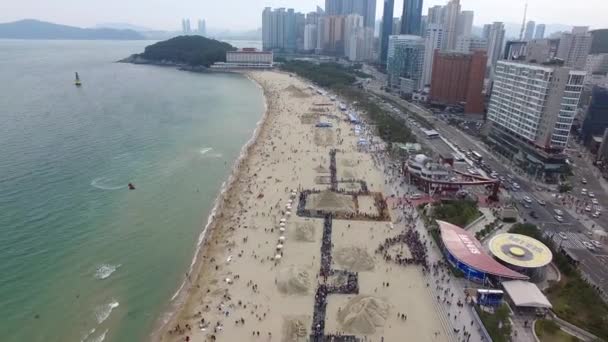Vista Aérea Haeundae Beach Sand Festival Busan Corea Del Sur — Vídeo de stock