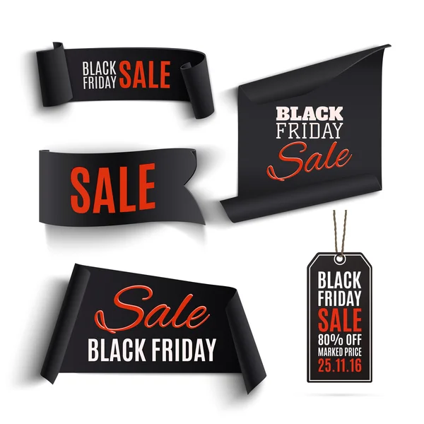 Uppsättning av Black Friday banners och prislappar. — Stock vektor