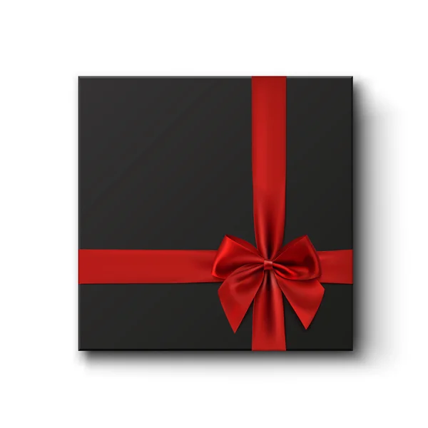 Caja de regalo negra en blanco con cinta roja . — Vector de stock