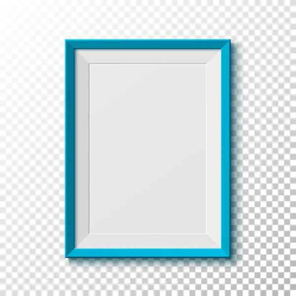 Blue, blank picture frame on transparent background. — Stock vektor