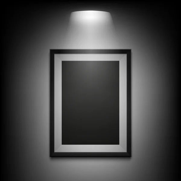 Blank illuminated picture frame on black background. — Stock Vector