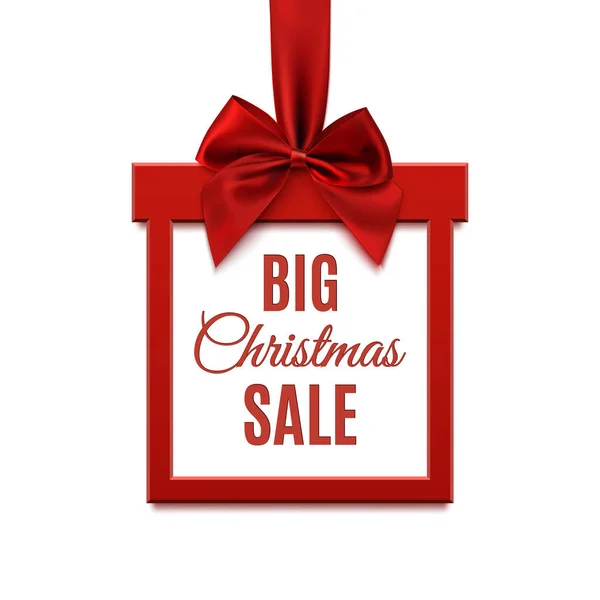 大きなクリスマス セール、赤リボン付きギフトの形で正方形バナー. — ストックベクタ
