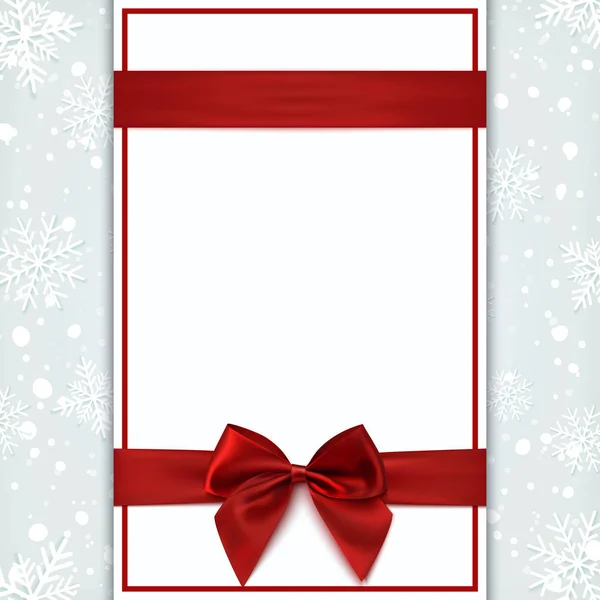 Tarjeta de felicitación en blanco con cinta roja y lazo . — Vector de stock