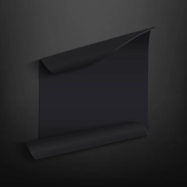 Schwarz, blanko, gebogenes Papierbanner, auf schwarzem Hintergrund. — Stockvektor