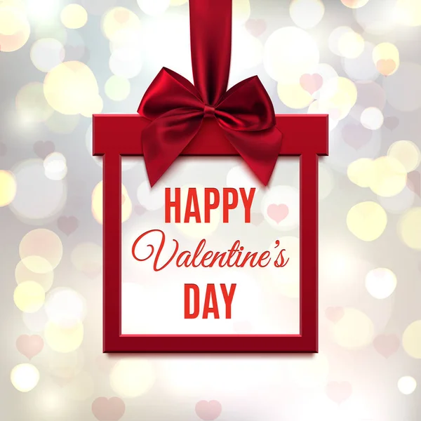 Happy Valentines Day, rode, vierkante banner in vorm van cadeau. — Stockvector