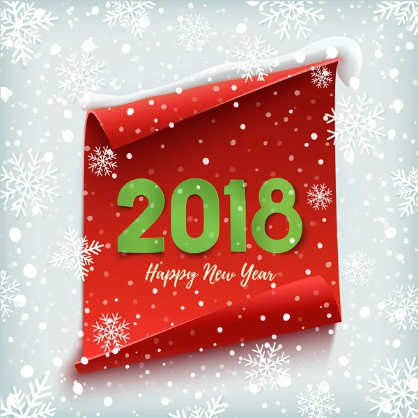 Feliz Año Nuevo 2018. Rojo, banner de papel . — Vector de stock