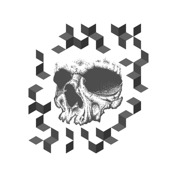 Diseño abstracto del tatuaje de cráneo grunge dotwork . — Vector de stock