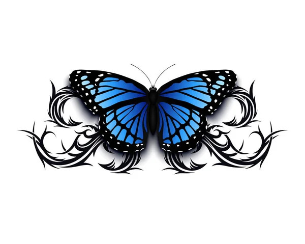 Реалістична іконка метелика на вершині абстрактного племені . — стоковий вектор