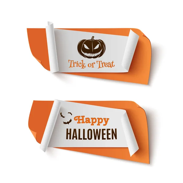 Twee oranje, Halloween, traktatie of truc abstracte banners. — Stockvector