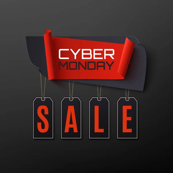 Cyber Monday Sale. Abstract banner on black background. — Stock Vector