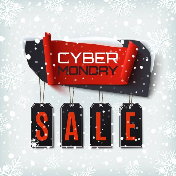 Cyber Monday Sale, banner abstrato no fundo de inverno . —  Vetores de Stock