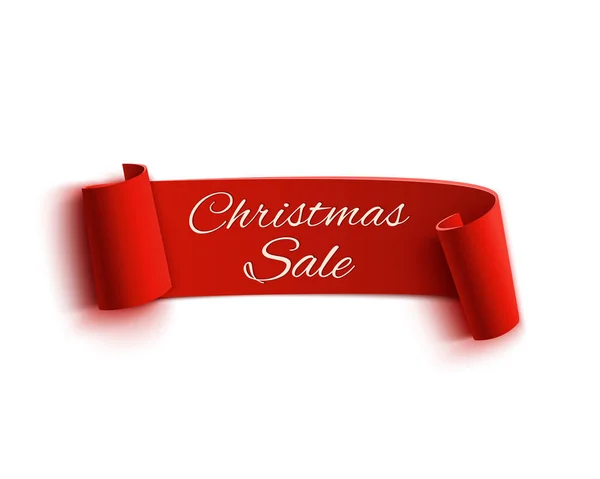 Christmas Sale, red realistic paper ribbon. — Stock Vector