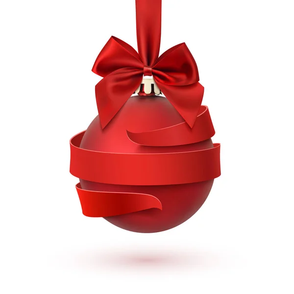 Decoración del árbol de Navidad con lazo rojo y cinta alrededor . — Vector de stock