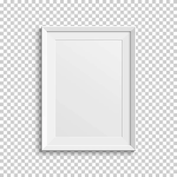 Realistic white picture frame on transparent background. — Stock Vector