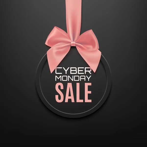 Cyber Monday vente bannière ronde avec ruban rose et arc . — Image vectorielle