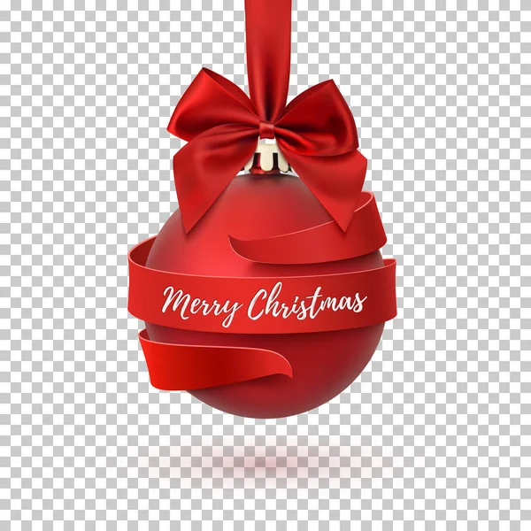 Veselé vánoční strom dekorace s červenou mašlí a stuhy. — Stockový vektor