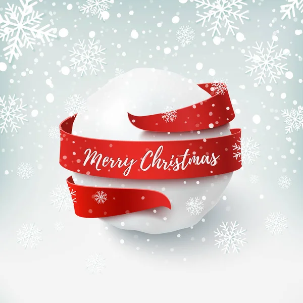 圣诞快乐，雪球与红色的弓和丝带. — 图库矢量图片