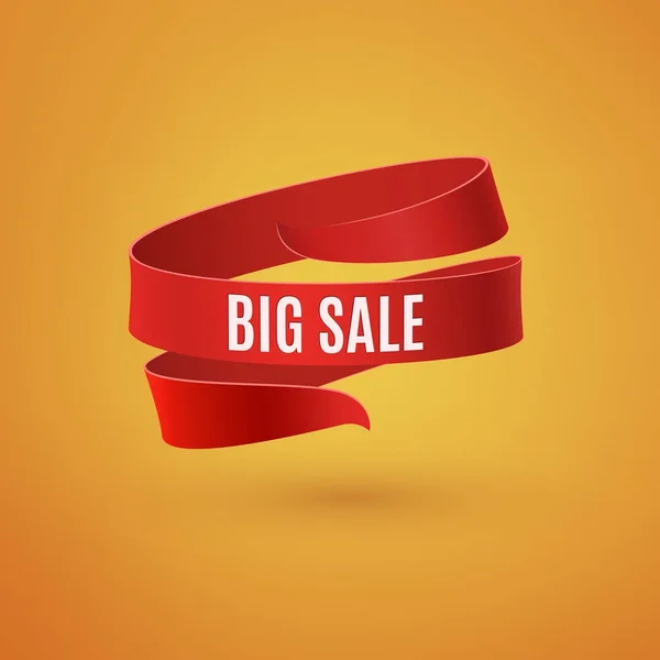 Big sale. Red ribbon on orange background. — Stock Vector