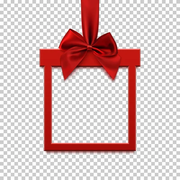 Vierkante banner in de vorm van cadeau met rood lint en boog. — Stockvector