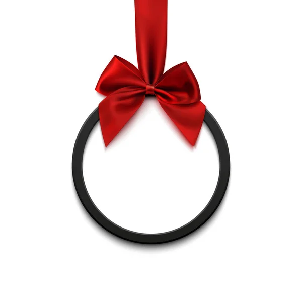 黑色圆形横幅与红色丝带和弓, 在白色背景. — 图库矢量图片