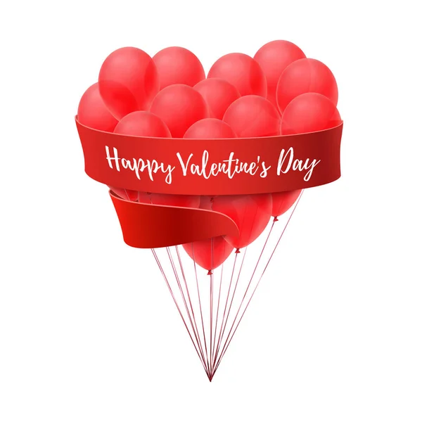 Ballons en forme de coeur avec ruban rouge . — Image vectorielle