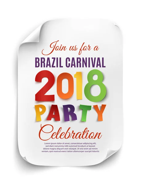 Brazil Carnival 2018 party poster on white background. — Stock Vector