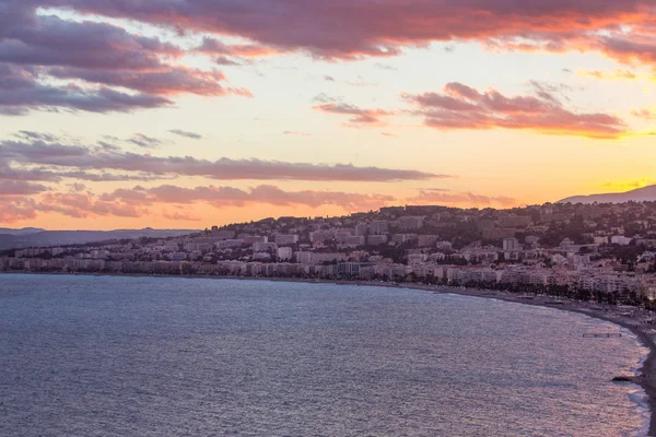 Nice Fransız Rivierası Nda Sihirli Turuncu Gün Batımı Şehrin Bir — Stok fotoğraf