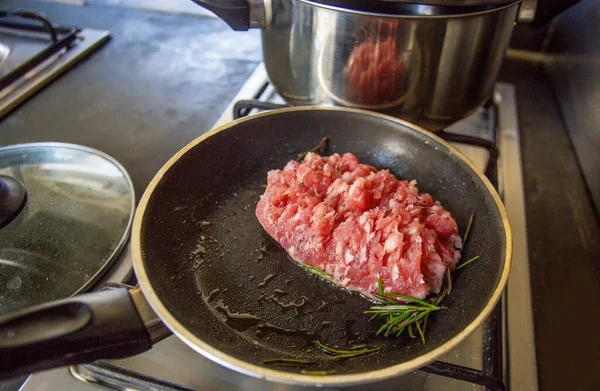 Minced Pork Stew Pan Herbs Pan Cookin — Stock Photo, Image