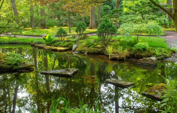 Ehrfurcht Einflößende Szene Japanischen Garten Mai Den Haag Teich Steine — Stockfoto