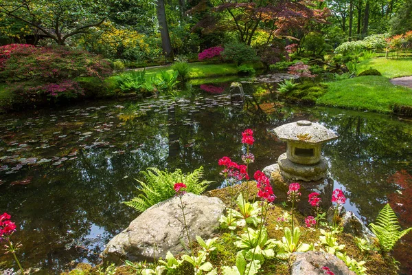 Awe Scen Med Lykta Japansk Trädgård Haag Slutet Maj Nederländerna — Stockfoto