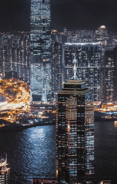 Fantastic View Hong Kong Skyscrapers Peak Night Scape Central Kowloon — Stock Photo, Image