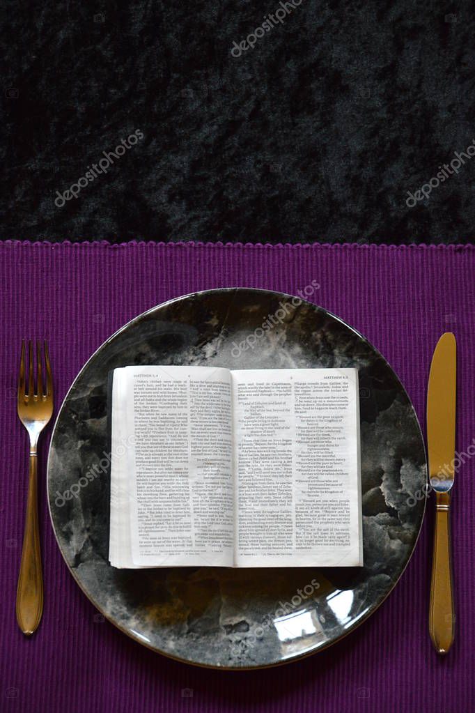 Bible Dinner Plate Silverware Lent — Stock Photo © wundersam 180337118