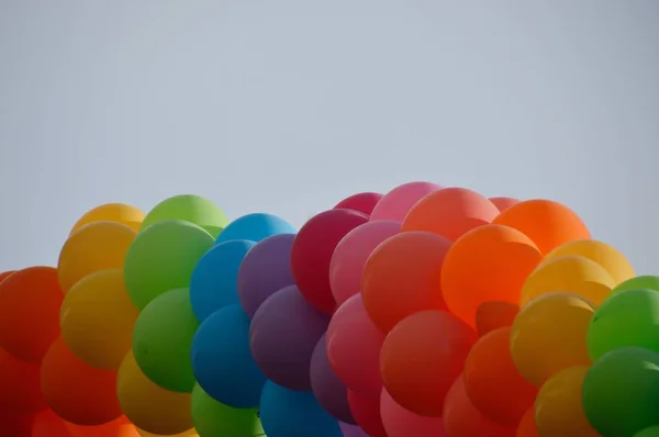 Bunch Colorful Balloons Front Sky Royalty Free Stock Images